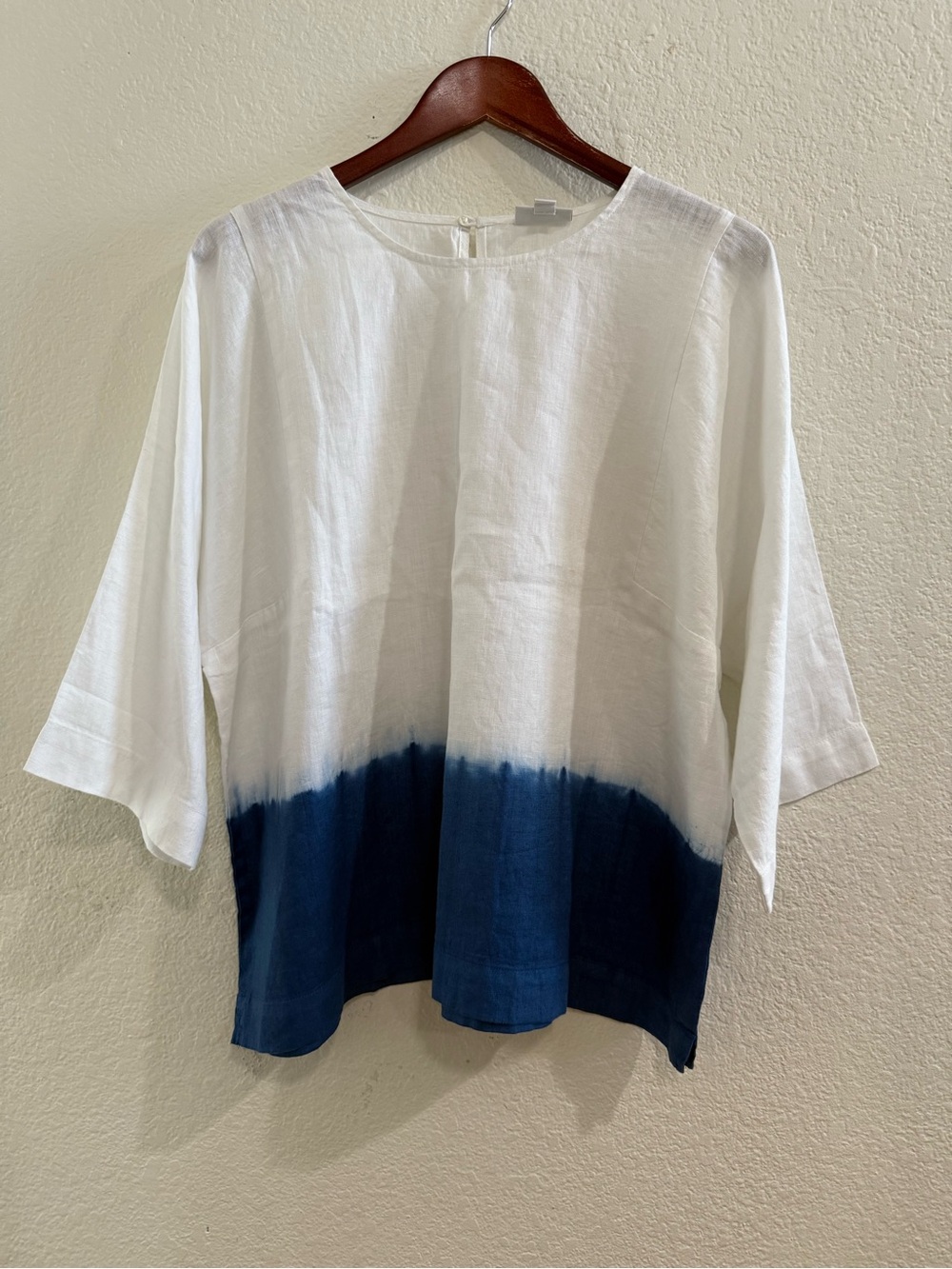 Pure Jill Linen White & Navy Blue Dip Dye Tunic Blouse Women’s Size Large